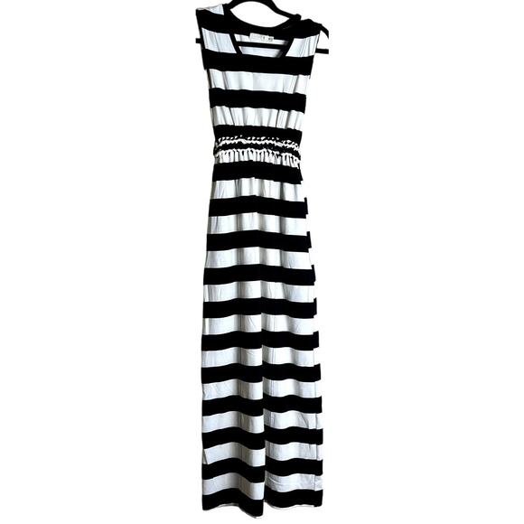Knot Sisters Logan Braided Waist Jersey Maxi Dress Women Small Striped Nautical - Picture 2 of 14